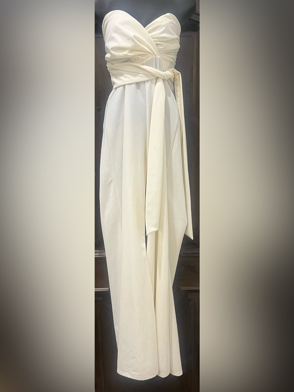 FRIDA Strapless Cream Wide-Leg Jumpsuit with Waist Tie Size M